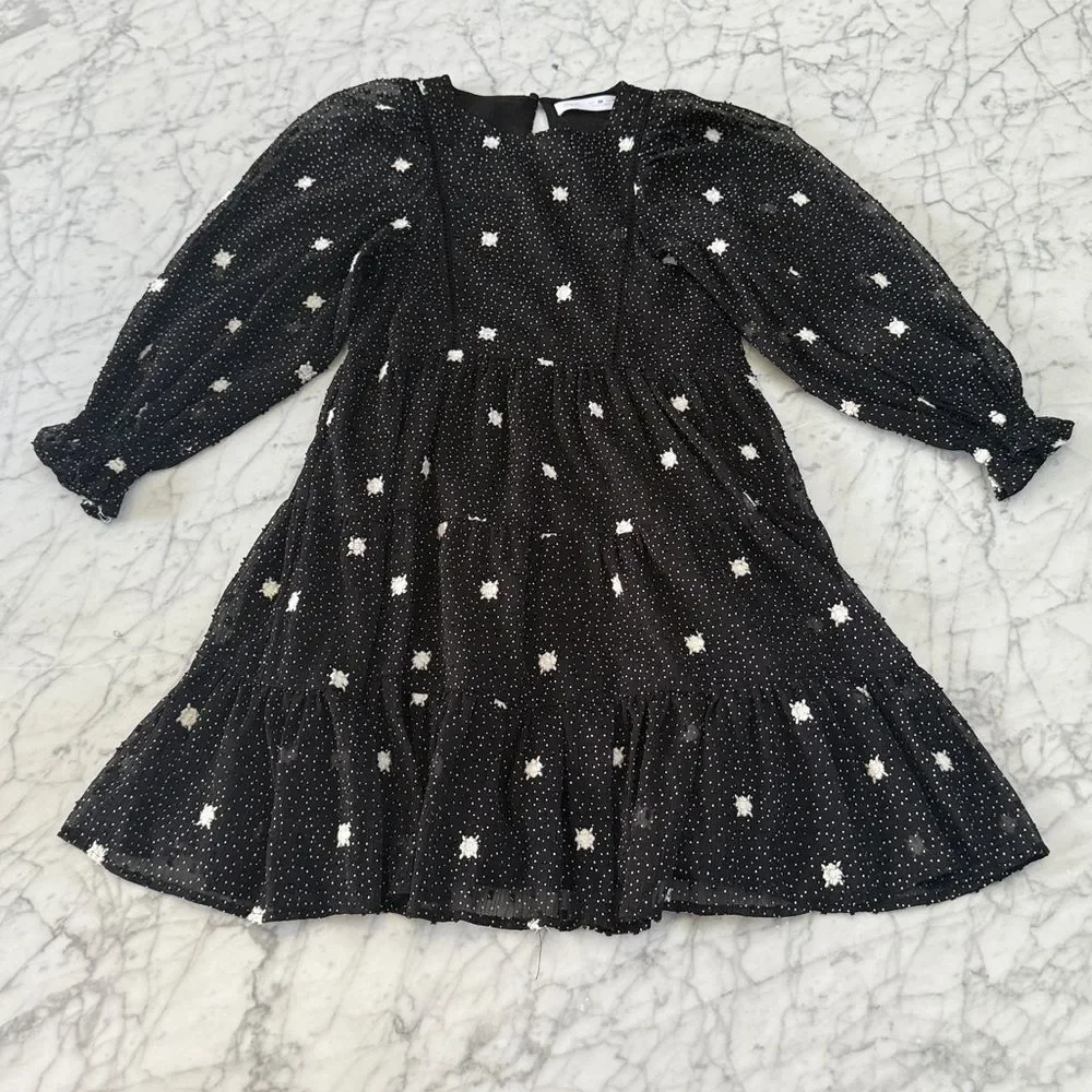 Zara Girl's Swiss Dot Embroidered Flowers Dress size 8
